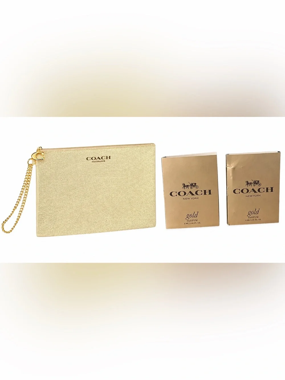 ✨ Coach Gold Cosmetic Pouch + 2 Coach Gold Parfum Samples Gift Set
